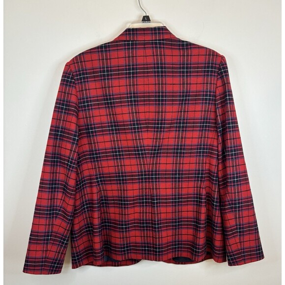 BODEN Red Plaid Wool Blend Blazer US 16 Tartan Button Long Sleeve Lined Preppy - Picture 3 of 16